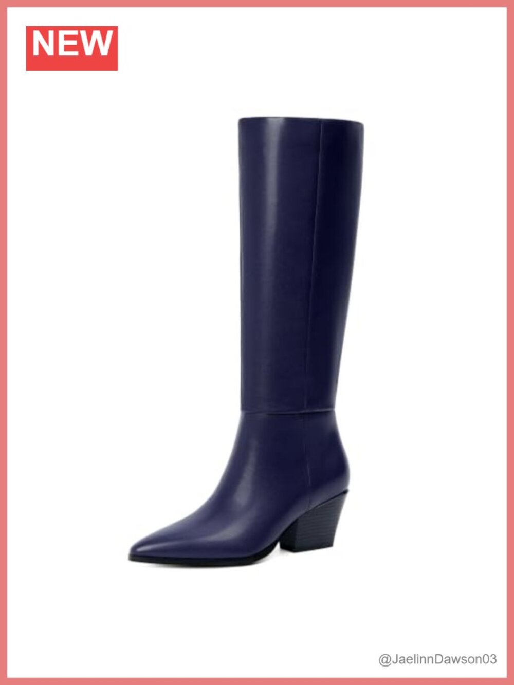 Womens Knee High Boots Chunky Low Heel Pointed Toe Faux Leather Block Heel